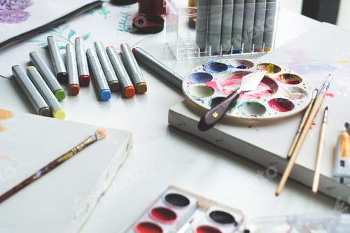 Preview: Painting color objects on a marble table