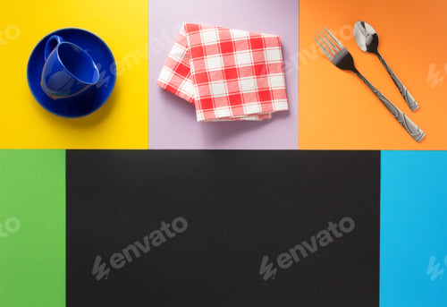 Preview: kitchenware at colorful background