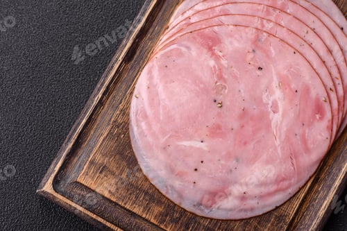 Preview: Smoked ham with salt, spices and herbs cut into round slices