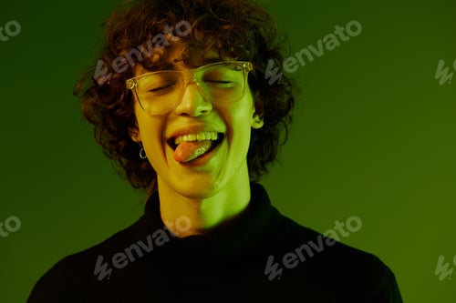 Preview: Man portrait close-up portrait in glasses fashion and style emotion, hipster teen lifestyle