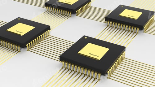 Preview: Computer multi-core microchip CPU isolated on white background