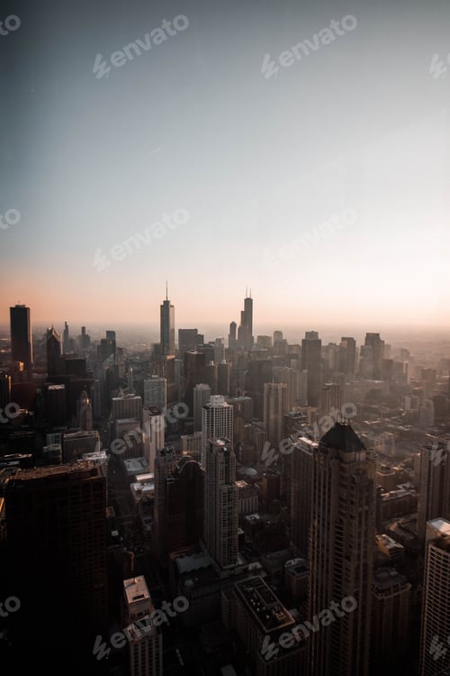 Preview: Aerial cityscape view at sunset