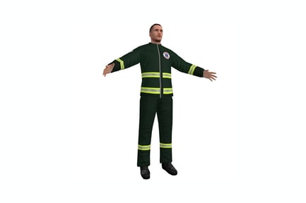 Preview: Firefighter in green uniform with extended arms