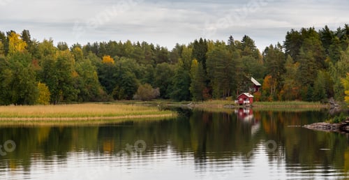Preview: Country house in the forest in the lake. Autumn season Kuopio Finland