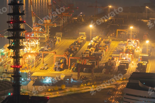 Preview: Aerial view of container cargo ship in the export and import business and logistics