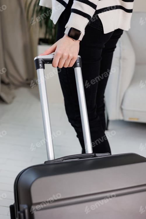 Preview: Gray beautiful suitcase for tourist trips. High-quality gray suitcase for things.