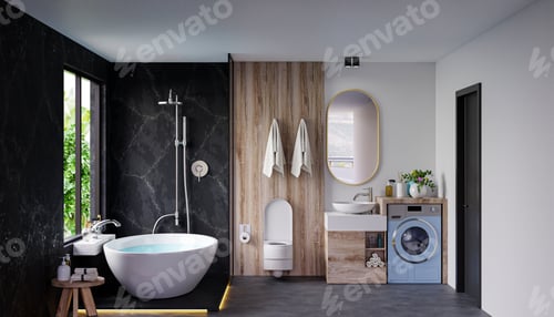 Preview: Modern Bathroom interior design on dark color wall.