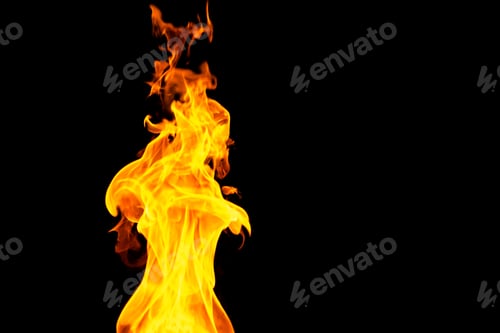 Preview: Close up of yellow flames and copy space on black background