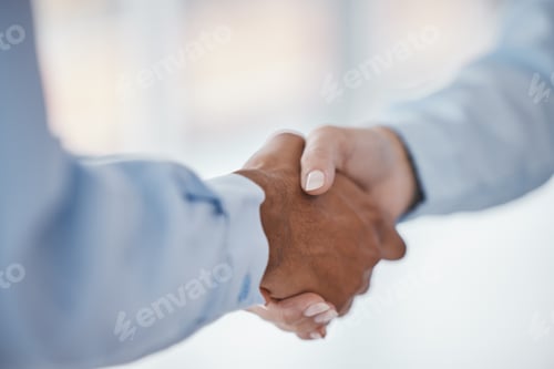 Preview: B2B partnership meeting or business people shaking hands for welcome, collaboration or company team