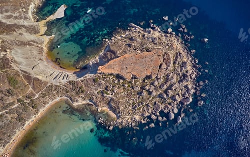 Preview: Drone shot of the Gnejna and Ghajn Tuffieha Bay on a sunny day in Mgarr, Malta