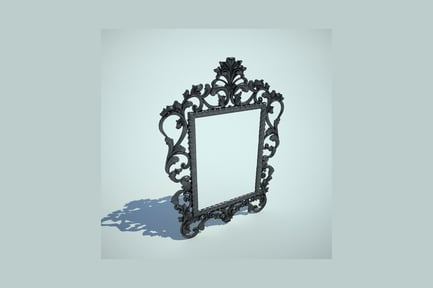 Preview: Ornate black metal mirror frame with floral and leaf motifs