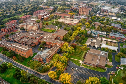 Preview: Aerial View of a large public University in Minneapolis, Minnesota during Autumn