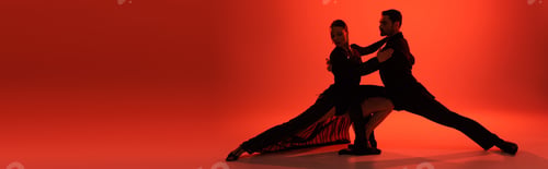 Preview: Silhouette of dancers moving on red background with shadow, banner