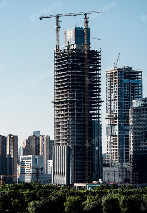 Preview: High-rise building under construction in urban cityscape