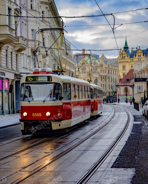 Preview: Old tram in Prague - trolley car - PRAGUE / CZECH REPUBLIC street