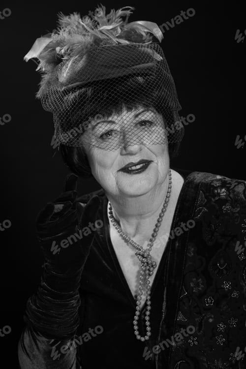 Preview: Retro Glamour Studio Portrait Of Senior Woman. Black And White Photo.