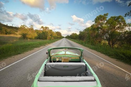Preview: Retro car on real road.