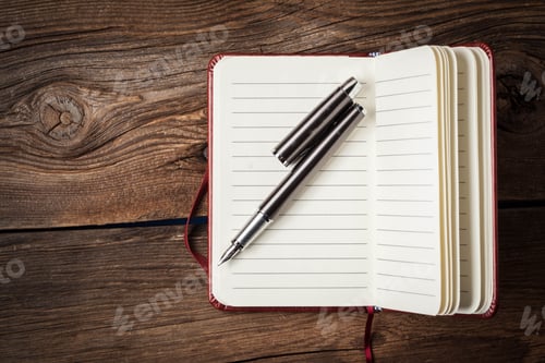 Preview: Blank notebook and ink pen.