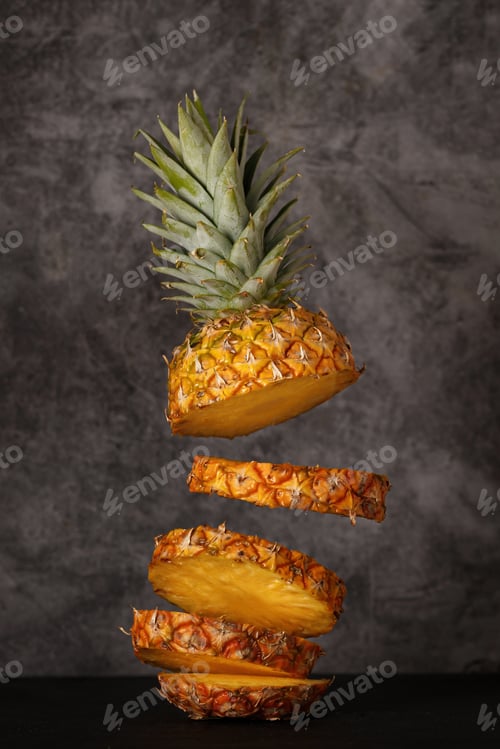 Preview: Hawaiian pineapples background. Sliced and whole Pineapple