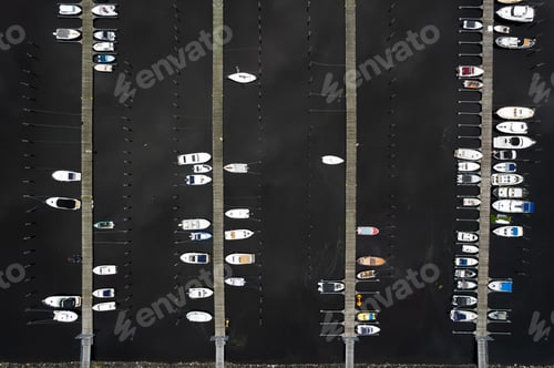 Preview: Aerial drone scenery of fishing boats moored at the marina. Kuopio Finland