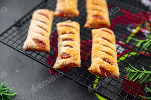 Preview: christmas cookies sweet dessert puff bun strawberry filler holiday treat new year and christmas