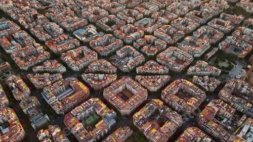 Preview: Aerial view of typical buildings of Barcelona cityscape. Eixample residential famous urban grid