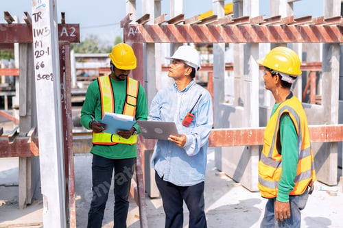 Preview: At building construction site supervisor check quality precast concrete panel before installation