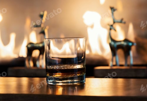 Preview: Whiskey neat by the fireplace with stag deer sculptures