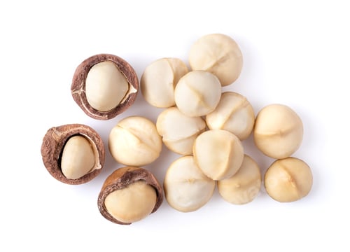 Preview: macadamia nuts isolated on white background. top view