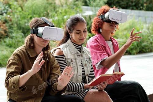 Preview: Group of students learning with virtual reality headsets