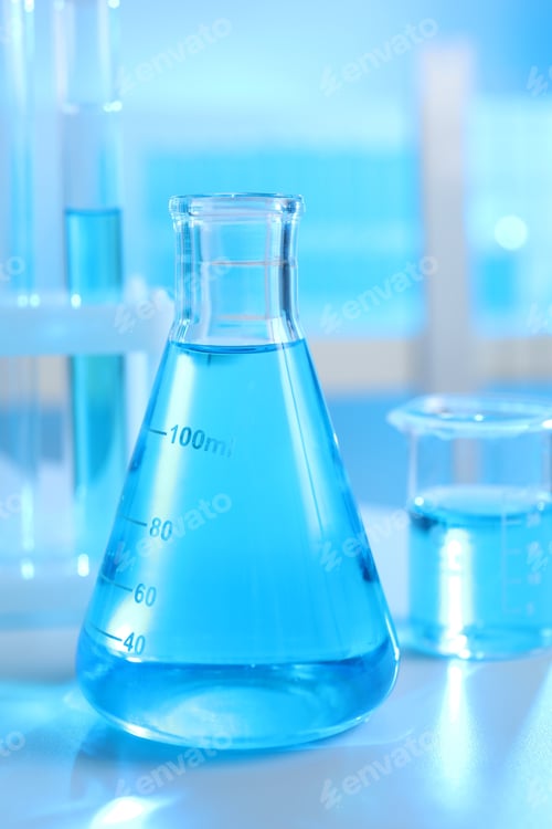 Preview: Laboratory glassware with liquid on table indoors