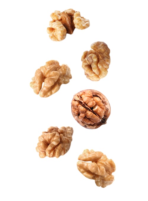 Preview: Tasty walnuts falling on white background