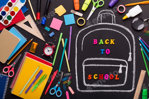 Preview: Creativity mess of school supplies and chalk painted backpack