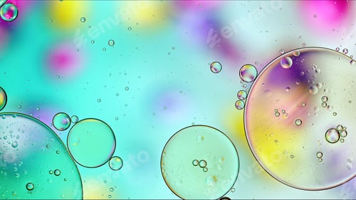 Preview: Abstract Colorful Food Oil Drops Bubbles and spheres Flowing on Water Surface