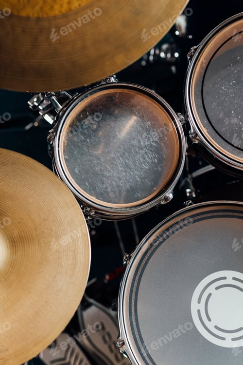Preview: Fragment of a drumset close up. Rack tom top view.