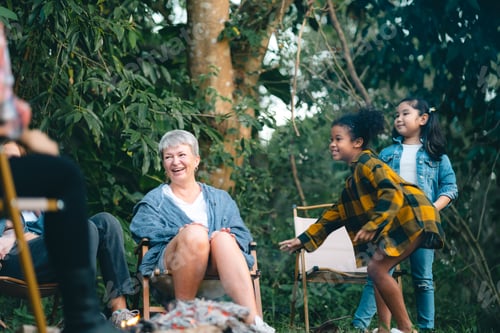Preview: group of people family enjoy camping outdoor activity with nature, camp site living in happy time