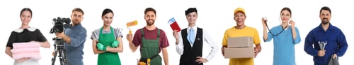 Preview: Choosing profession. People of different occupations on white background, collage of portraits