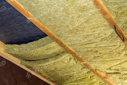 Preview: Thermal insulation mineral rock wool installation at the new building attic ceiling