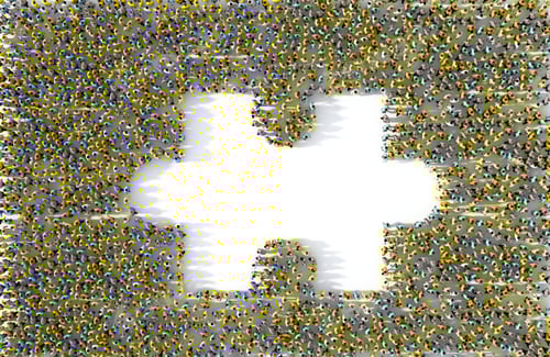 Preview: Large group of people forming a missing jigsaw puzzle piece, 3d illustration