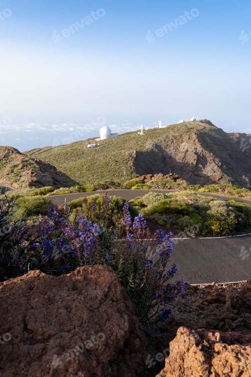 Preview: Vertical shot of observatories on Rock of the Boys in La Palma, Spain