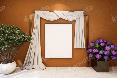 Preview: 3D mockup photo frame with houseplant rendering