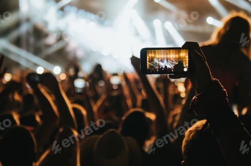 Preview: Silhouette of a woman using smartphone on a concert