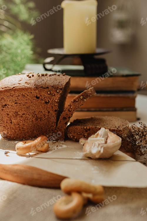 Preview: black bread on rustic table