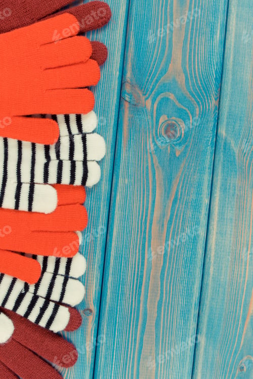 Preview: Colorful gloves for woman made of cotton or wool, clothing for autumn or winter, place for text