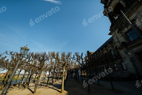 Preview: Dresden, Saxon Switzerland, Germany: A street in the center of the city and the old buildings of