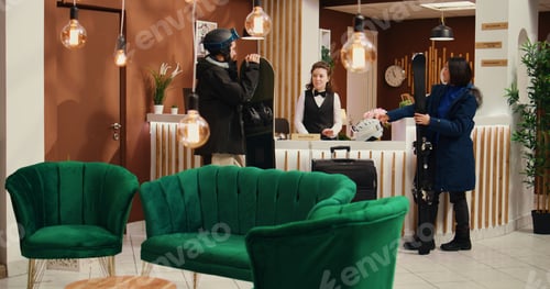 Preview: Travellers enter front desk reception