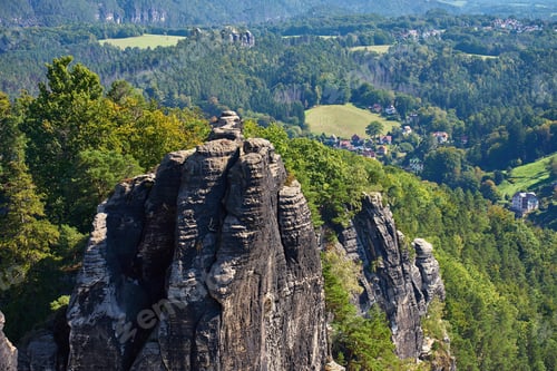 Preview: Sandstone rocks and forest landscape in Saxon Switzerland National Park
