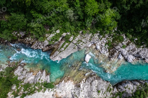 Preview: Soca river in Soca valley, Slovenia. Aerial drone view