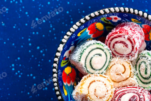Preview: Turkish delight close up. creative photo. top view