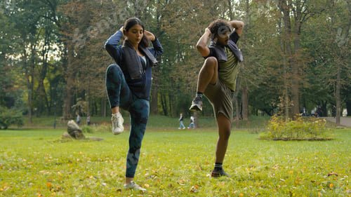 Preview: Indian man sportsman athlete instructor personal fitness trainer guy Arabian woman girl sportswoman